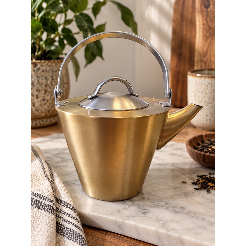 MasterClass Premium Collection Brass Tone Stainless Steel Teapot with Infuser